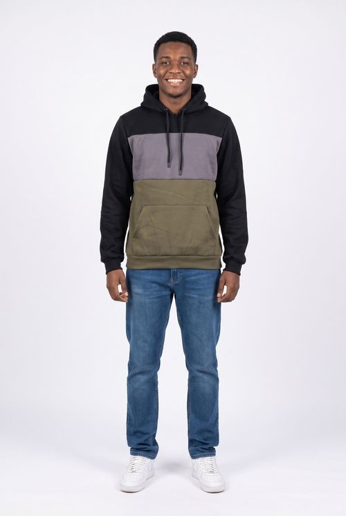 Moletom Masculino Canguru Tricolor com Capuz