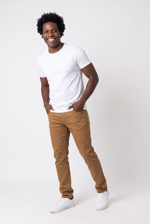 Calça Masculina Slim Fit Caramelo Básica Confortável