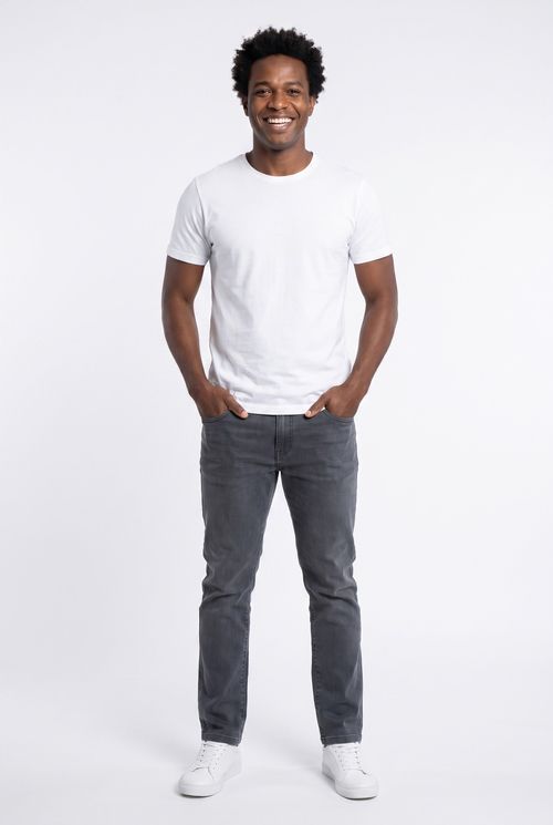 Calça Jeans Masculina Reta Cinza Estonada