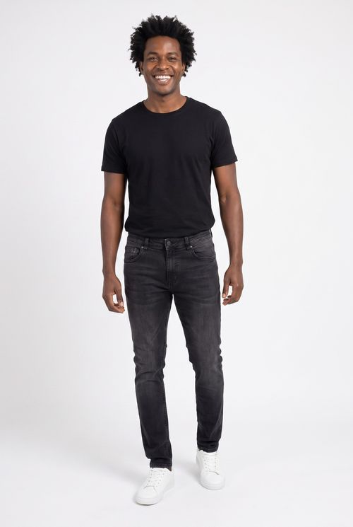 Calça Jeans Masculina Reta Preta Estonada
