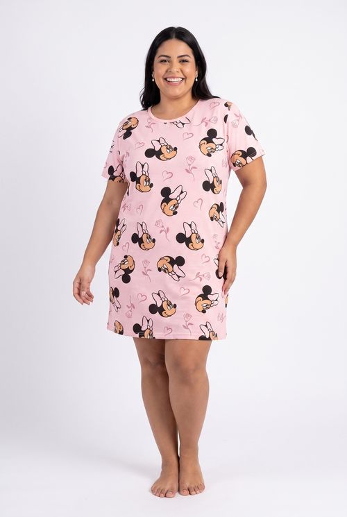 Camisola Feminina Plus Size Rosa Estampada Minnie Mouse