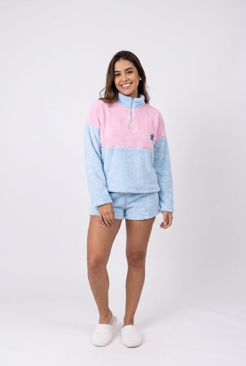 Conjunto Pijama Sherpa Feminino com Blusa Zíper e Short