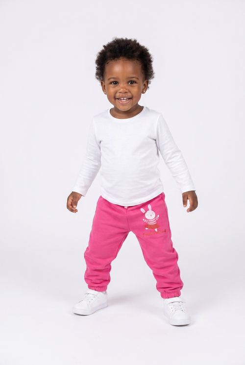 Calça Infantil Menina Rosa com Estampa Coelhinha