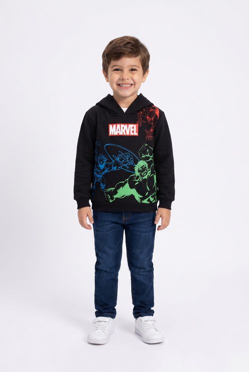 Moletom Infantil Menino Preto com Capuz Estampa Avengers
