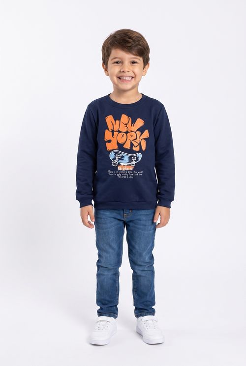 Moletom Infantil Menino Azul Marinho Estampa Skate