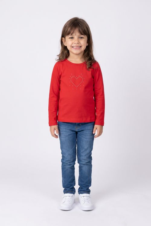 Blusa Infantil Menina Vermelha com Coração de Strass