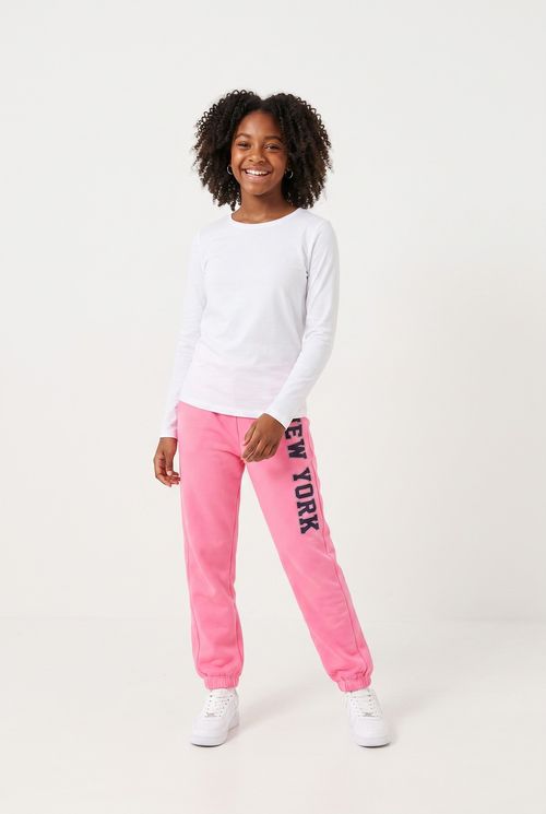 Calca moletom silk 10/16 nas college ros rosa