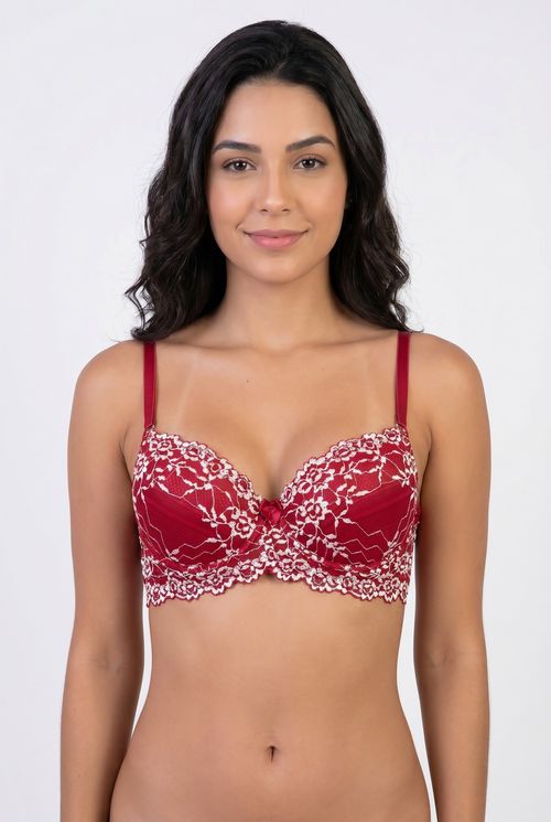 Ling dia lss049 sutia base renda bicolor vermelho escuro