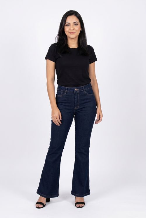 Calca fem prog 80804 jns flare ama jeans azul escuro