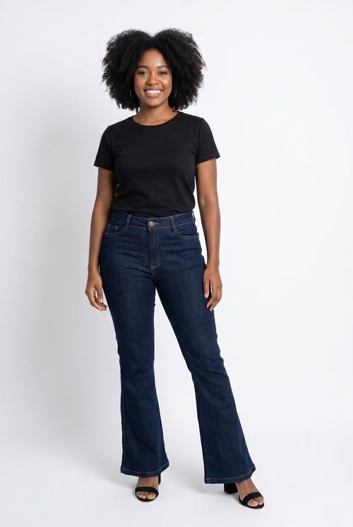 Calca fem prog 80804 jns flare ama jeans azul escuro
