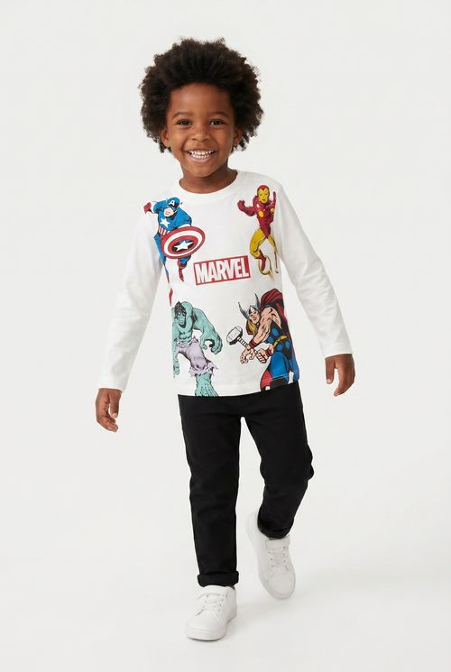 Blusa Infantil Manga Longa Off White Avengers
