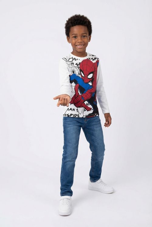 Camiseta Infantil Menino Manga Longa Off-White Homem-Aranha