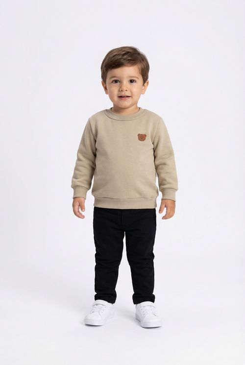 Blusa Infantil Bege com Aplique de Ursinho