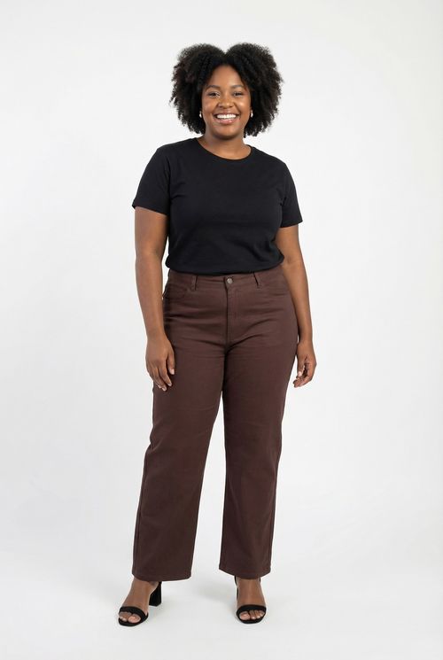 Calça Jeans Feminina Reta Básica Marrom Café