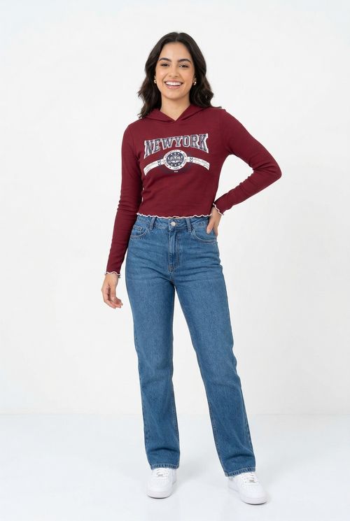 Blusa fem prog ml rib capuz silk vermelh vermelho escuro
