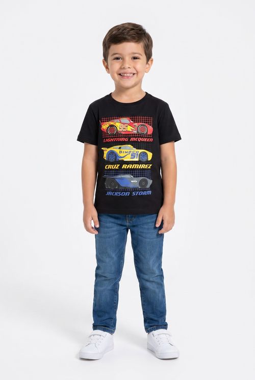 Camiseta Infantil Menino Preta Carros Disney Pixar