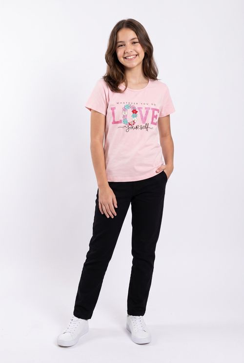 Blusa Infantil Menina Rosa Claro Love Yourself Algodão