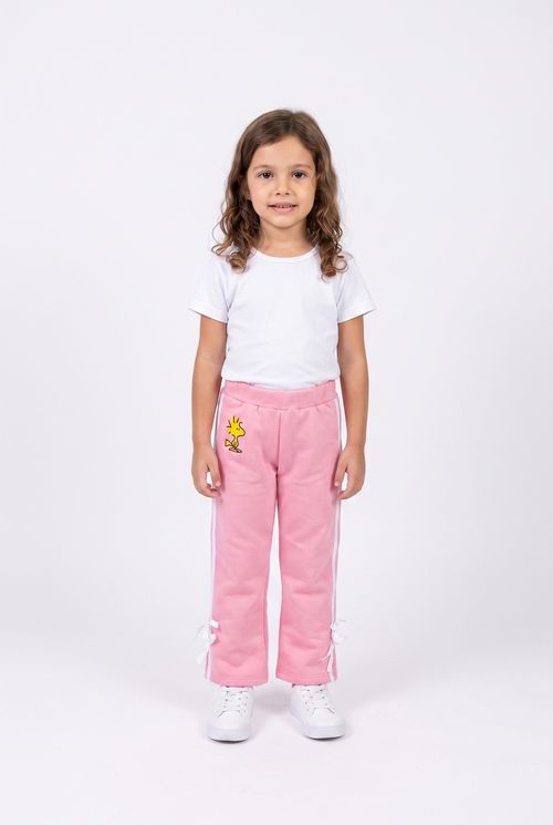 Calça Infantil Menina Moletom Rosa Woodstock com Laços