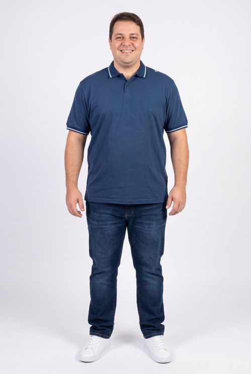 Camisa Polo Masculina Plus Size Azul Petróleo Texturizada