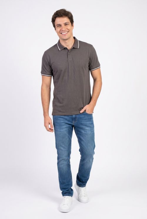 Camisa Polo Masculina Texturizada Marrom Escuro