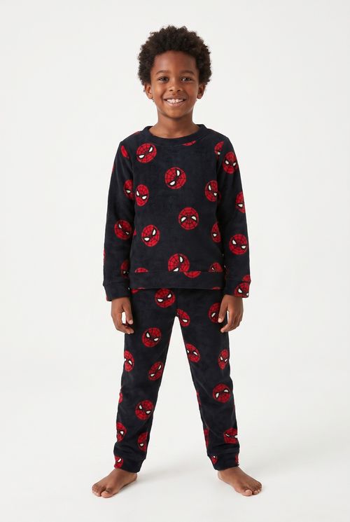 Pijama Infantil Menino Fleece Homem-Aranha Preto Vermelho