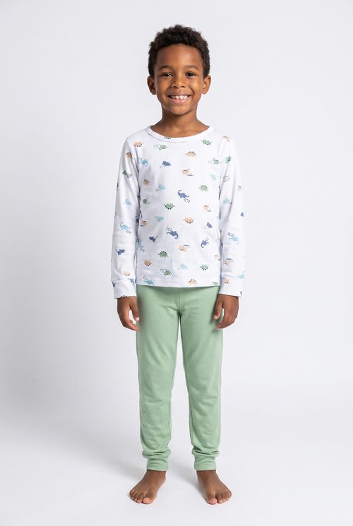 Pijama Infantil Menino Manga Longa Dinossauros Verde