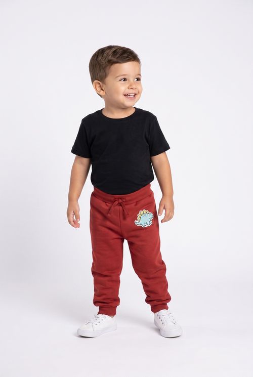 Calça Jogger Infantil Menino Vermelha Estampa Dinossauro