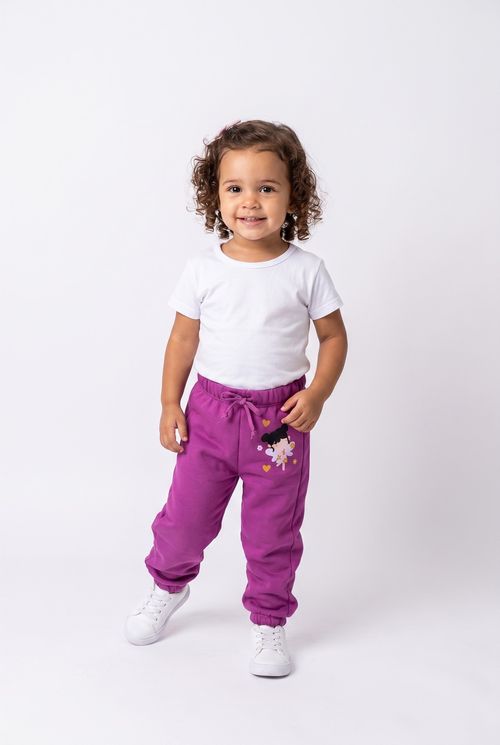 Calça Jogger Infantil Menina Roxa Estampa Fada