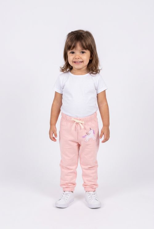 Calça Jogger Infantil Menina Rosa Estampa Unicórnio