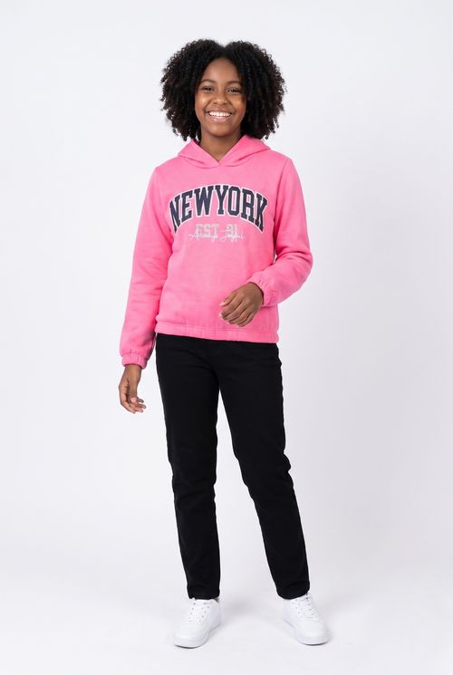 Moletom Infantil Menina Rosa College New York