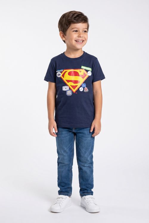 Camiseta Infantil Menino Azul Marinho Estampa Superman