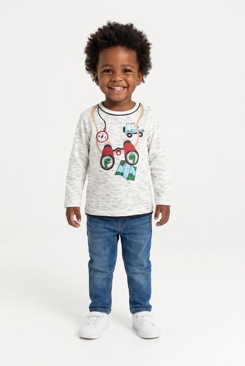 Camiseta Infantil Menino Off White Aventura Manga Longa