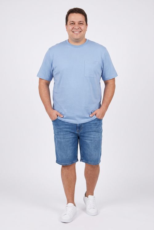 Camiseta Masculina Moletinho Azul com Bolso