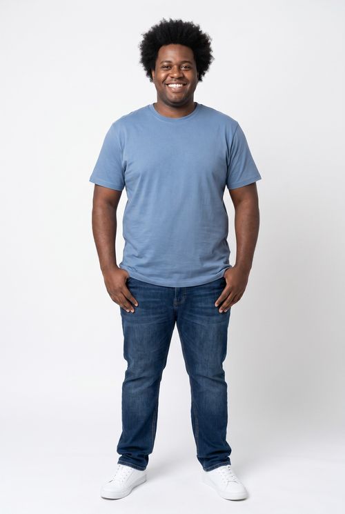 Camiseta Masculina Básica em Algodão Premium Azul Médio