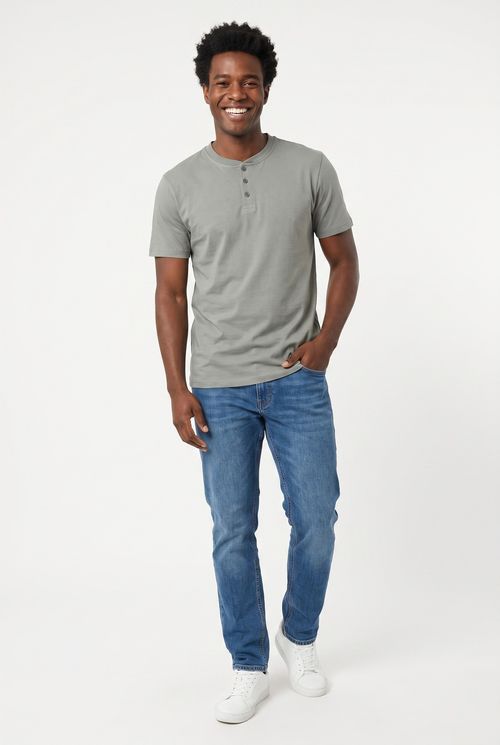Camiseta Masculina Henley Algodão Verde Mermaid