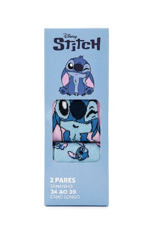 Kit 2 Meias Femininas Cano Longo Stitch Algodão 34-39