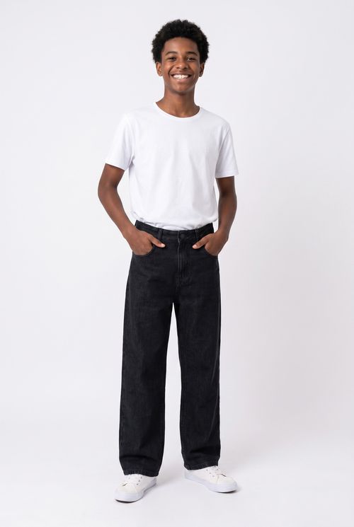 Calça Jeans Juvenil Baggy Preta