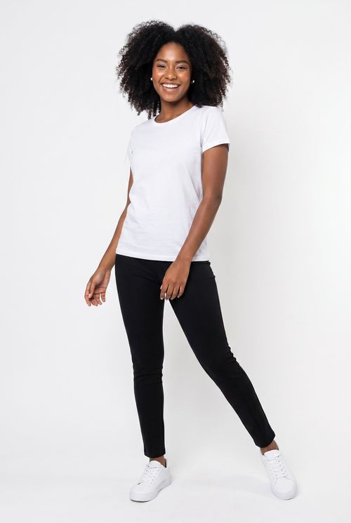 Calça Legging Feminina Preta com Frisos Laterais