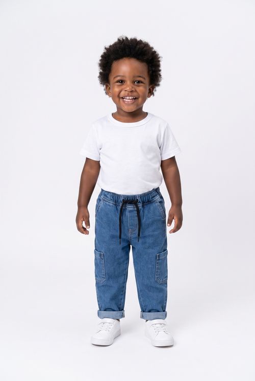 Calça Cargo Infantil Jeans Azul Médio