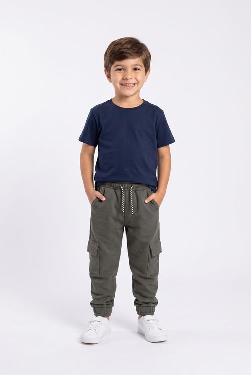 Calça Cargo Infantil Menino Moletom Cinza Escuro
