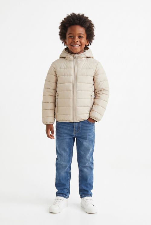 Jaqueta Infantil Puffer com Capuz Bege