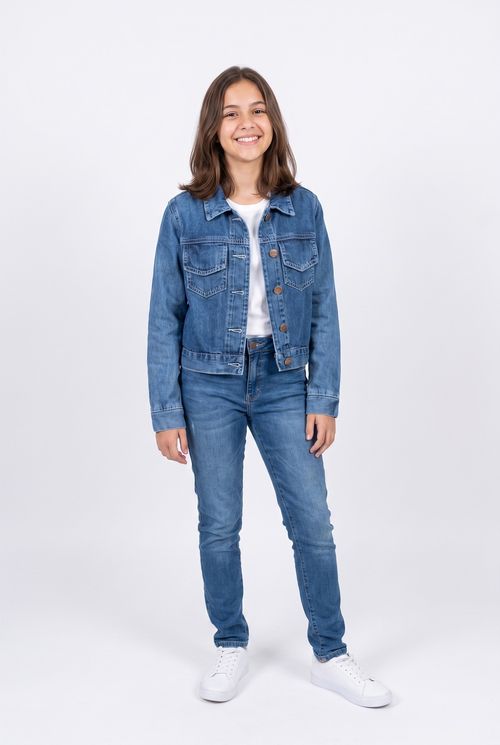Jaqueta Jeans Infantil Azul Médio Juvenil