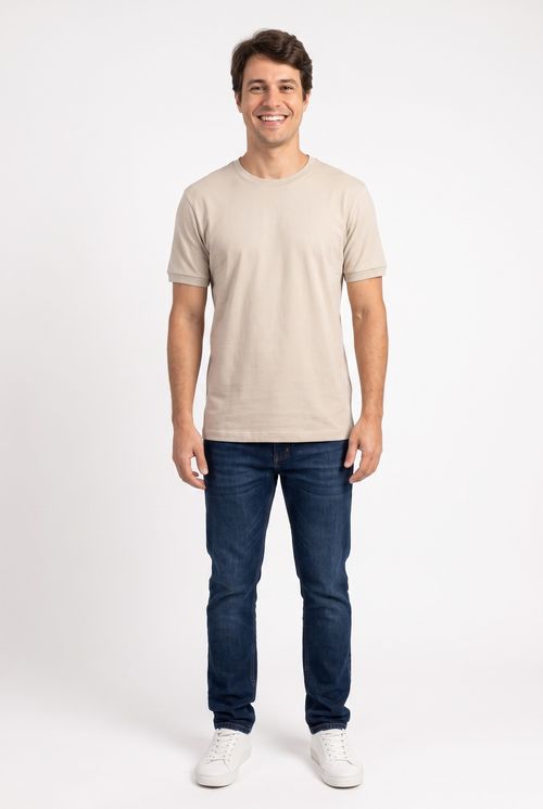 Camiseta Masculina Básica em Piquet Bege