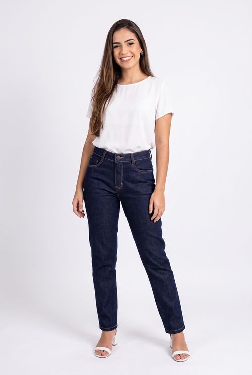 Calça Jeans Feminina Cigarrete Cintura Alta Azul Escuro