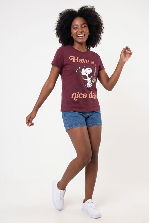 Blusa Feminina Vinho Snoopy Have a Nice Day
