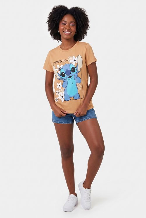 Blusa Feminina Bege Estampa Stitch Floral