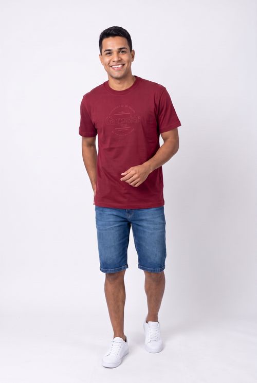 Camiseta Masculina Bordô em Algodão Estampa Minimalista