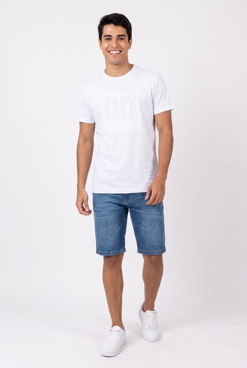 Camiseta Masculina Branca Gangster Estampa Minimalista