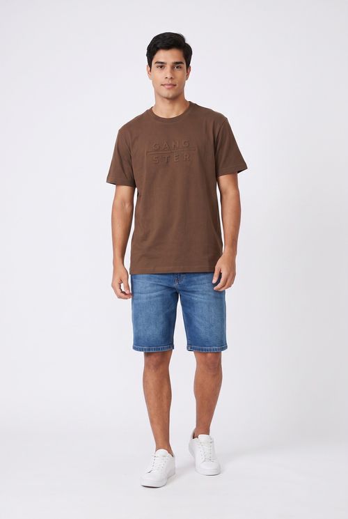 Camiseta Masculina Marrom Gangster Estampa Relevo