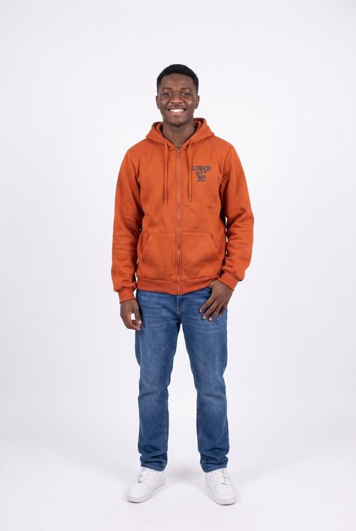 Moletom Masculino Aberto com Capuz London City Marrom